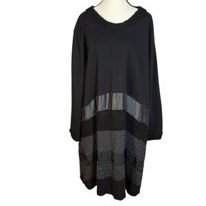 Bodil Mixed Media Patchwork Black Dress Long Sleeve Women’s Size XL Made In USA